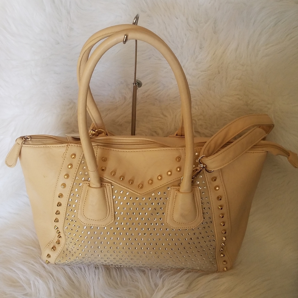 DAVID JONES TAN STUDDED RHINESTONE HANDBAG